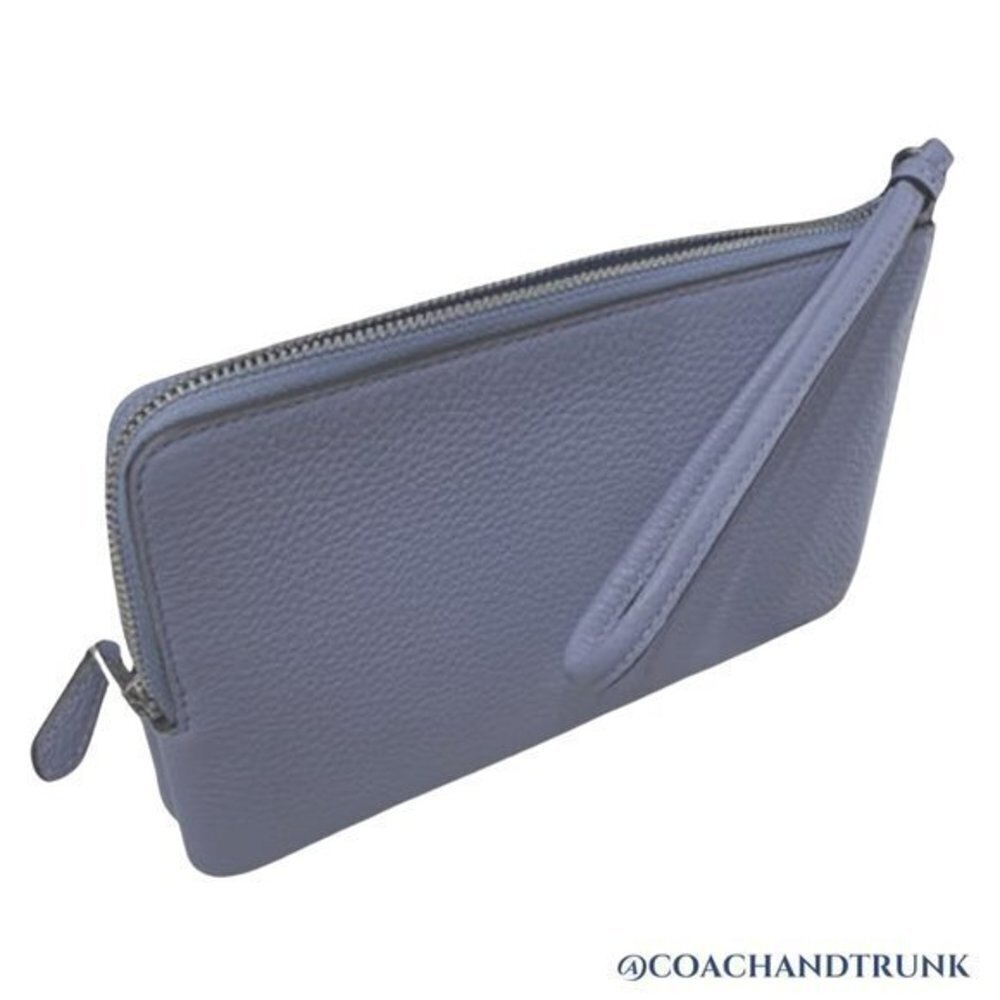 COACH LEATHER 3 PIECE SET Marble Blue Gallery Tote Double Zip Wallet + Card Case - Picture 8 of 12